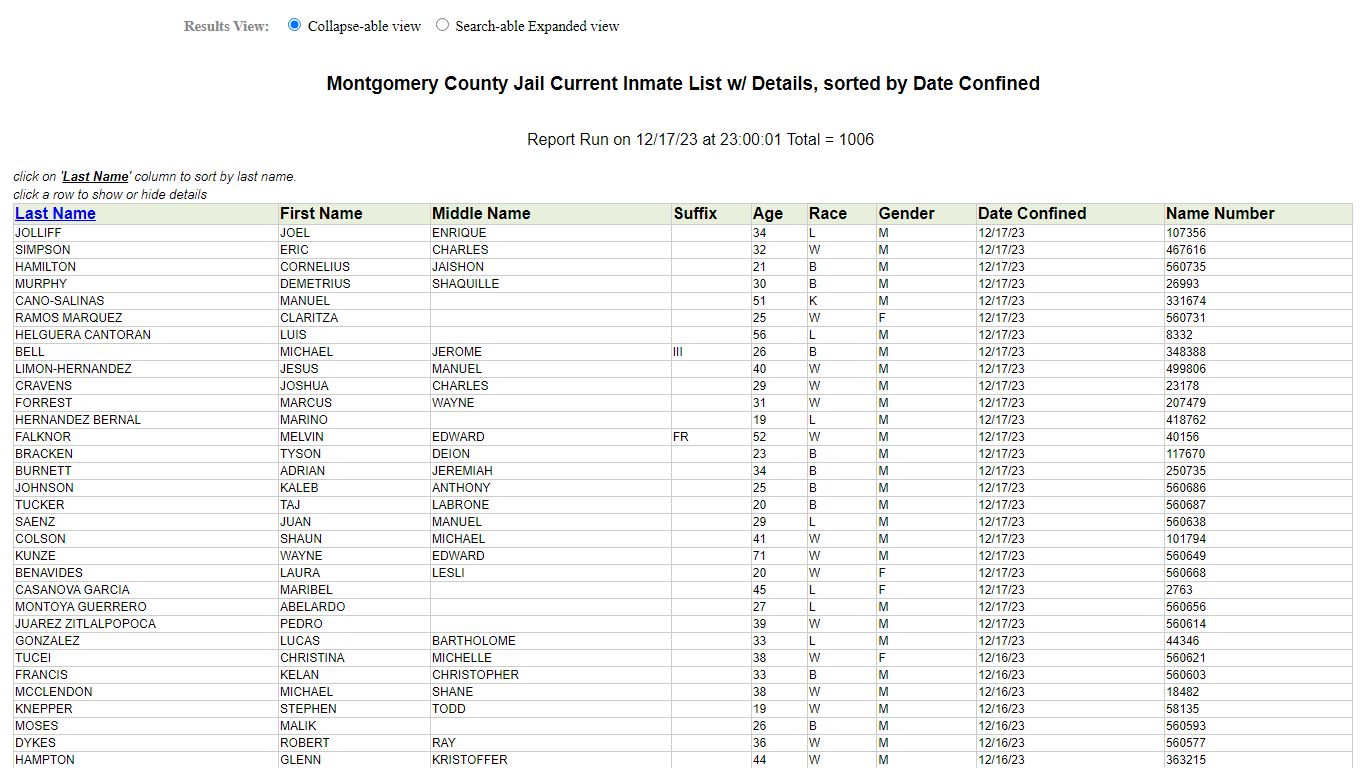 Jail Roster - Montgomery County, Texas